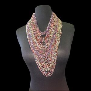 Boho Multistrand Seed Bead Statement Necklace – Layered Bib Style – New